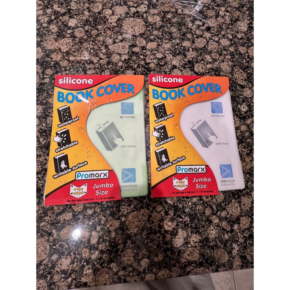 Promarx Silicone Book Cover Jumbo Size 2 Pack Clear and Green Waterproof Stretch